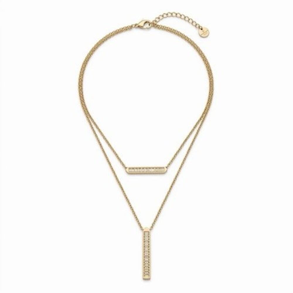 Chico's Gold Tone Layered Bar Pendant Necklace 19" 3" Extender Modern Minimalist